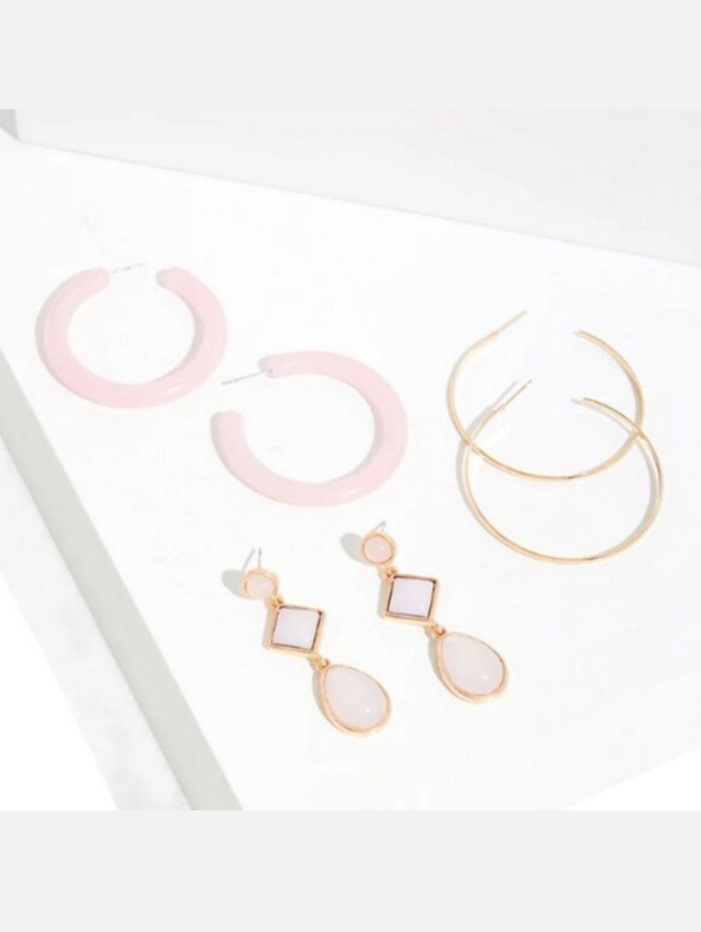 BRAND NEW NWT Pink & Gold Tone Hoop & Dangle Drop Earrings Set of 3